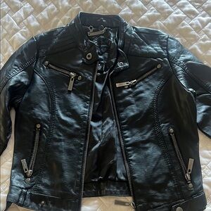 Jou Jou Black Leather Moto Jacket Asymmetrical Design